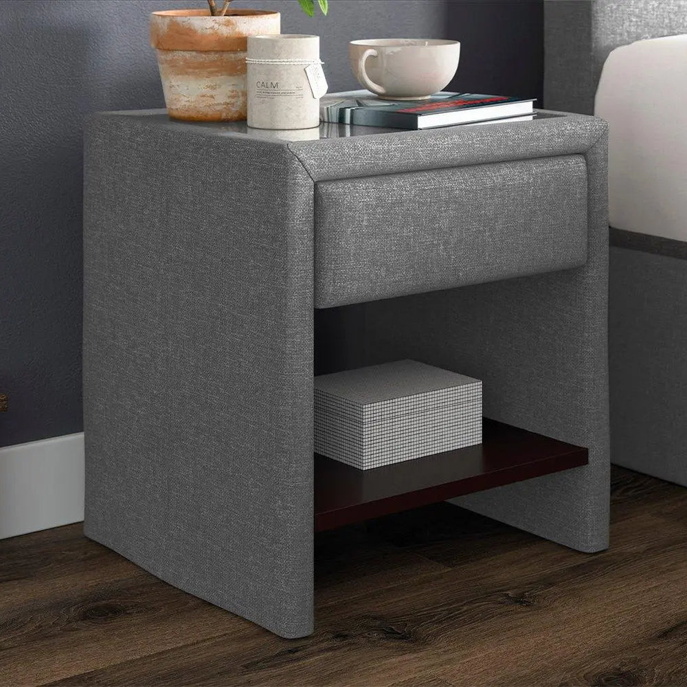 Harrow 1 Drawer Upholstered Bedside Table - Silver Dreams