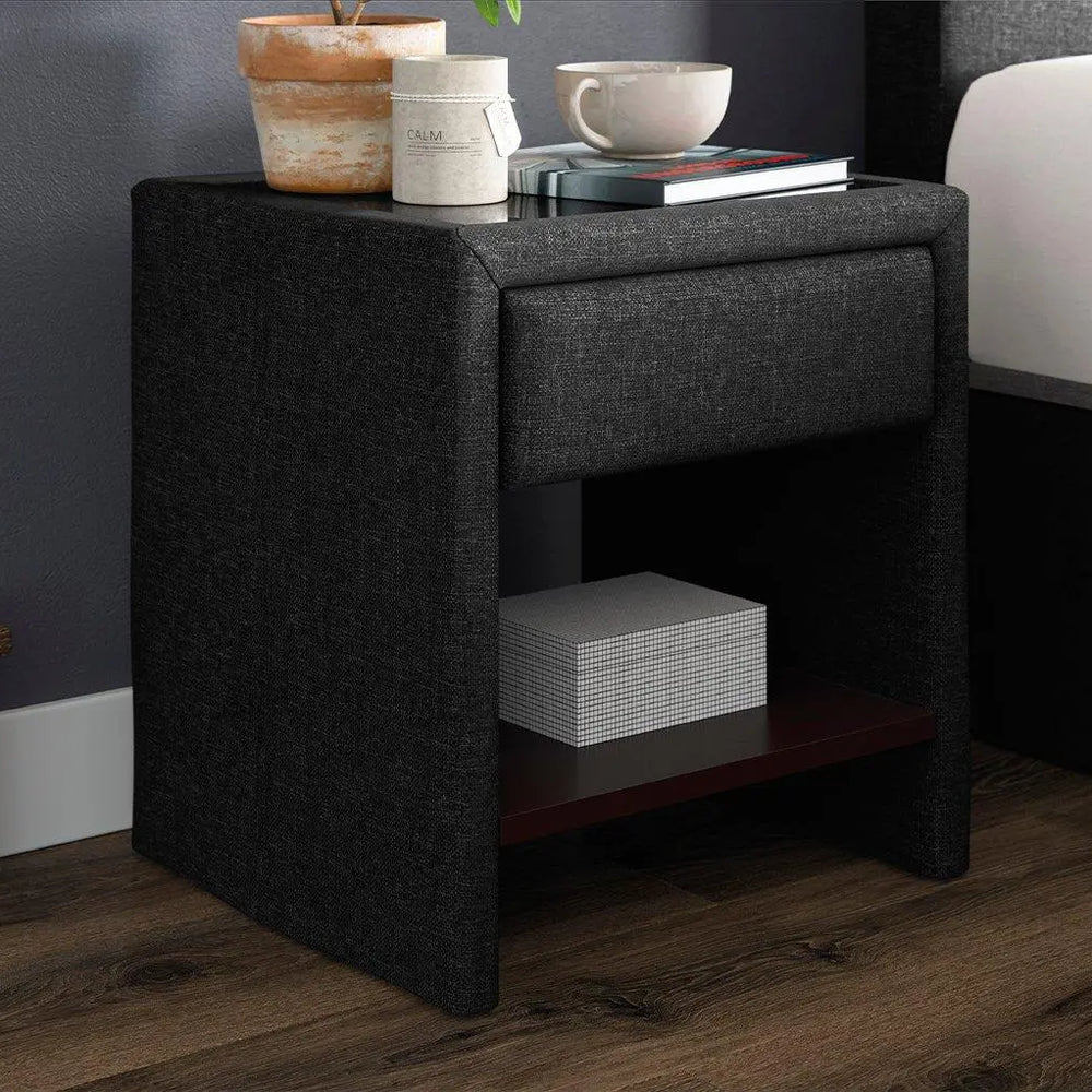 Harrow 1 Drawer Upholstered USB Charging Bedside Table - Grey Dreams