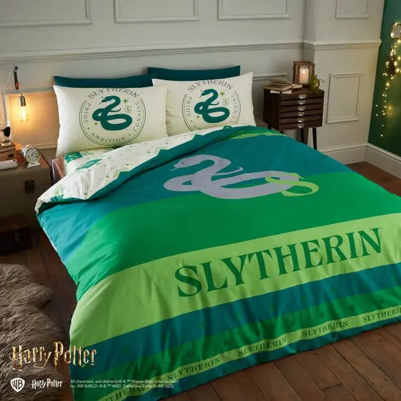 Harry Potter Slytherin Reversible Duvet Cover and Pillowcase Set Dunelm