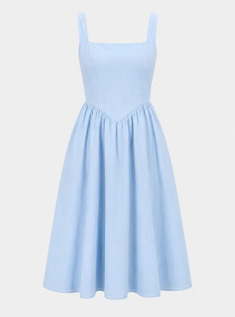 Hayley Corset Inspired Midi Dress In Light Blue Lily and Lionel