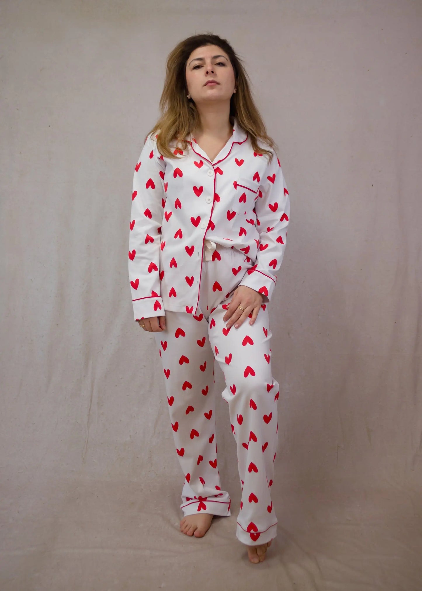 Hearts set Women's Pima Cotton Long Sleeve Pyjama Trouser Set killarysleepwear