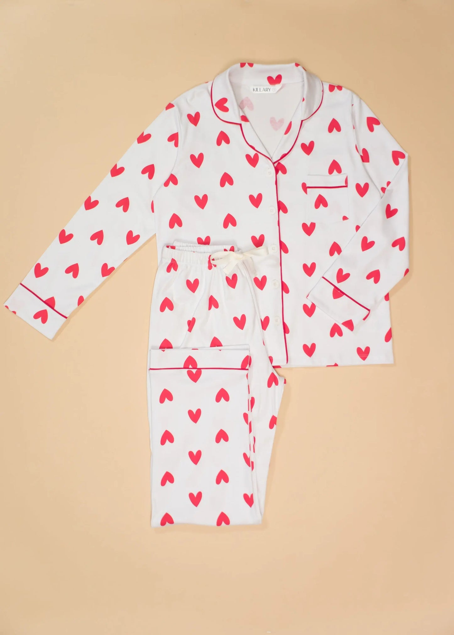 Hearts set Women's Pima Cotton Long Sleeve Pyjama Trouser Set killarysleepwear