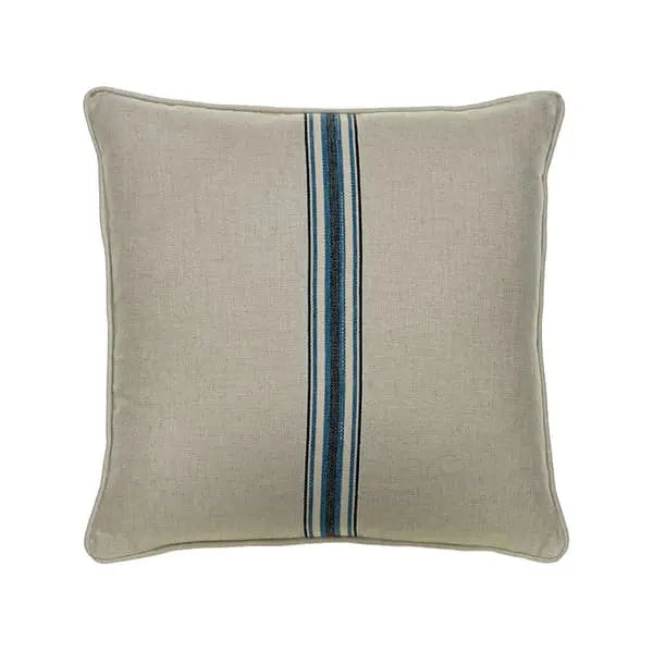 Hedgerow Medal Stripe Navy Tape, Sustainable Feather, Cushion Linen Andrew Martin