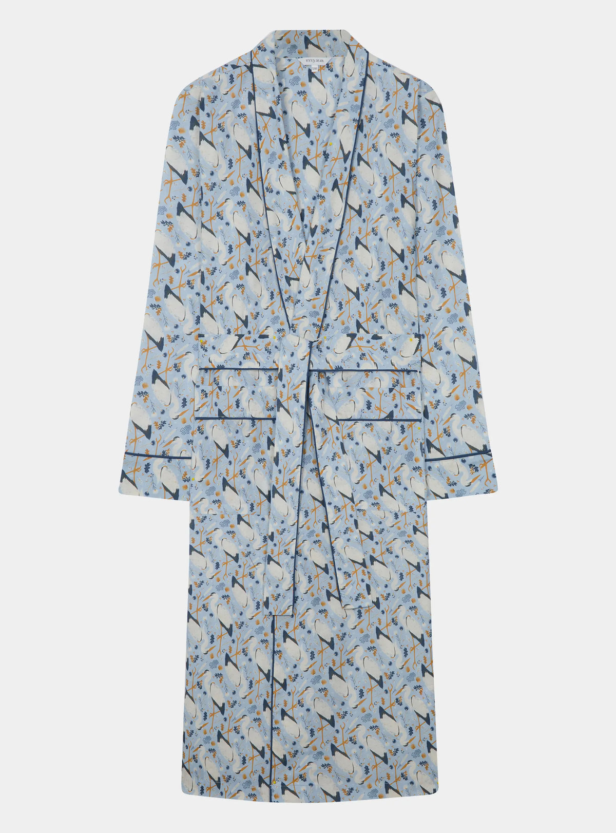 Herons on Blue Cotton Robe Myza