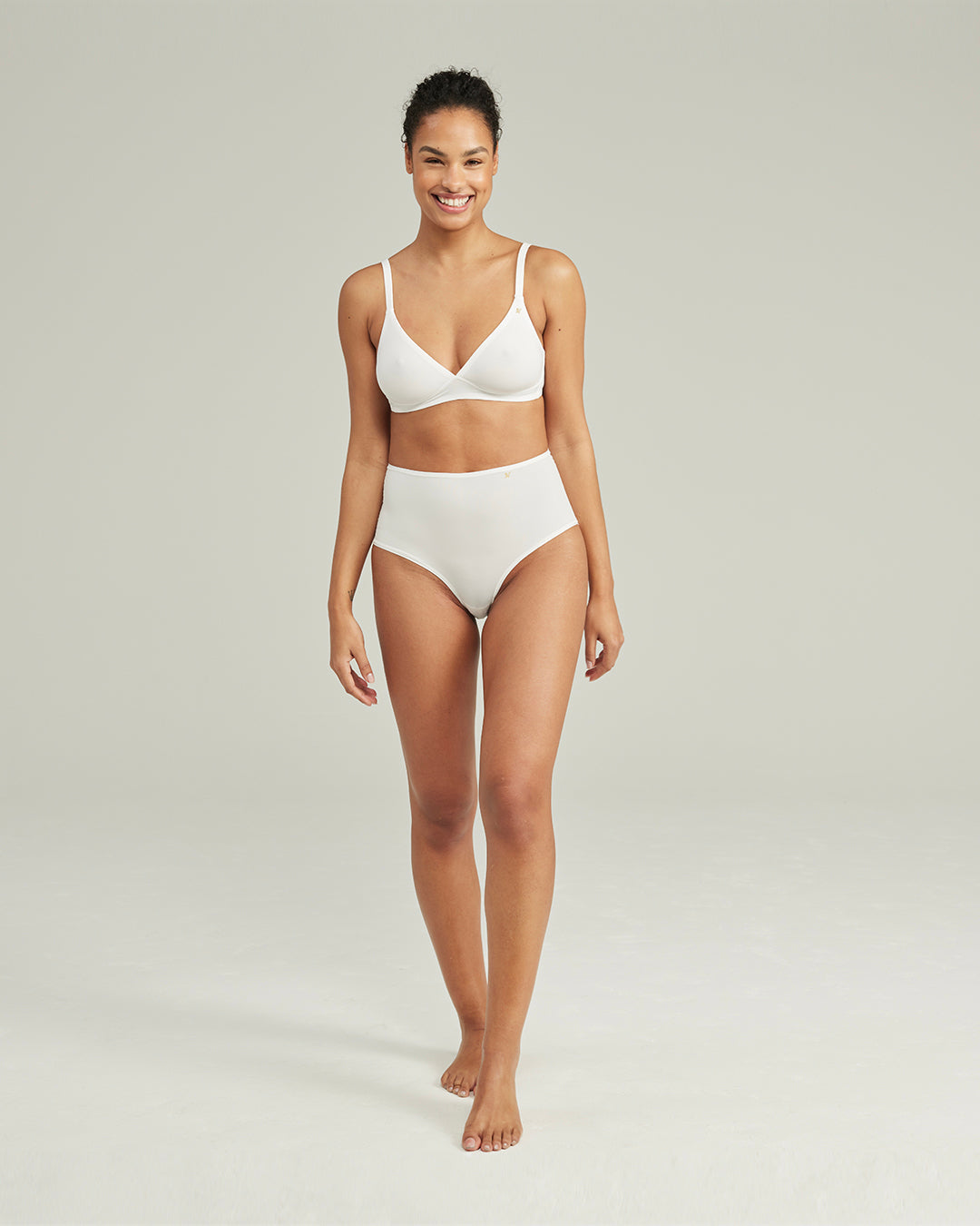 The Stretch High Waisted Brief - Cotton White Nudea