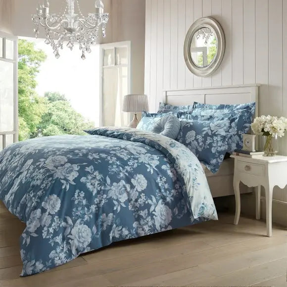 Holly Willoughby Bryony Blue Reversible Duvet Cover and Pillowcase Set Dunelm