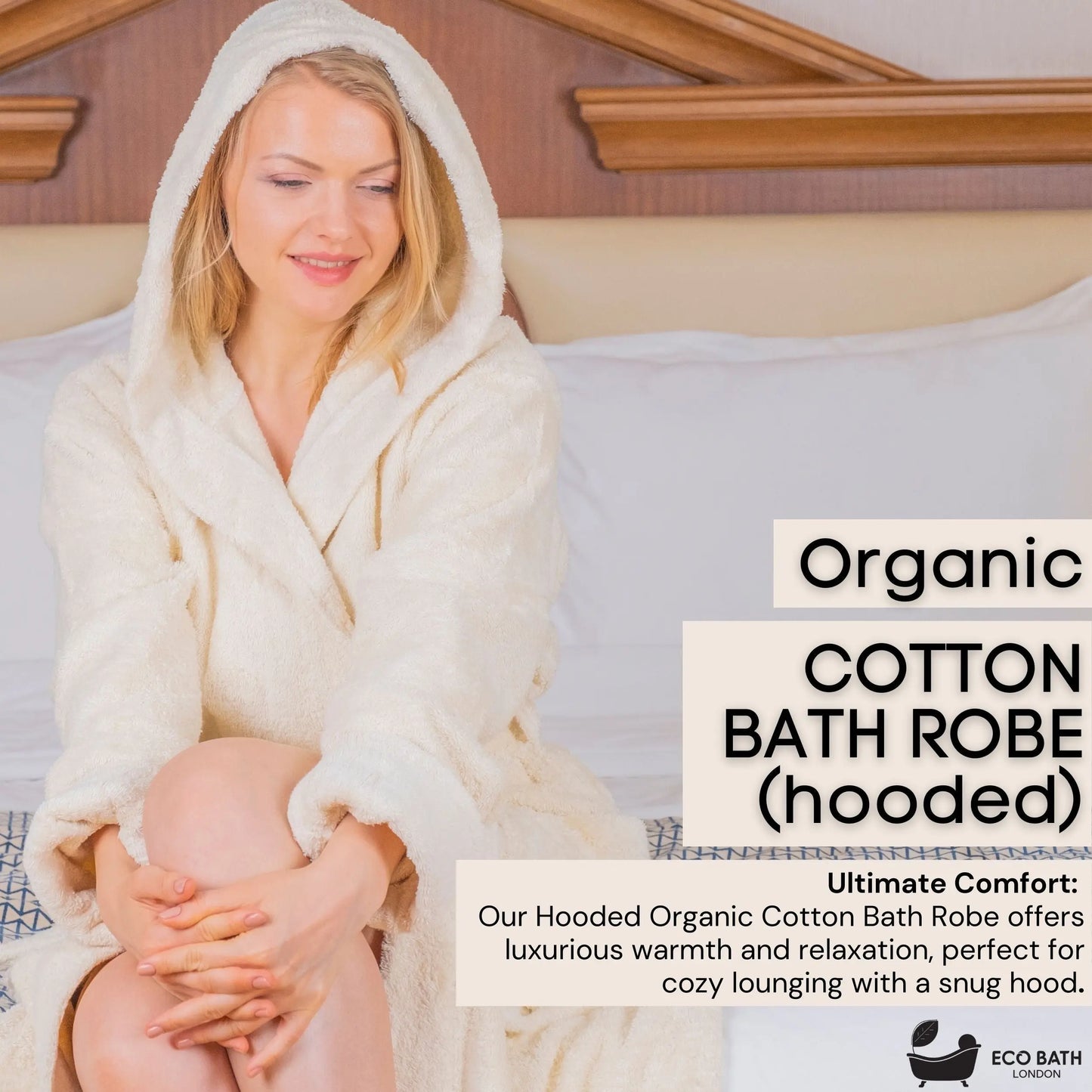 Hooded Organic Cotton Bath Robe - 100% Certified Organic Cotton Eco Bath London