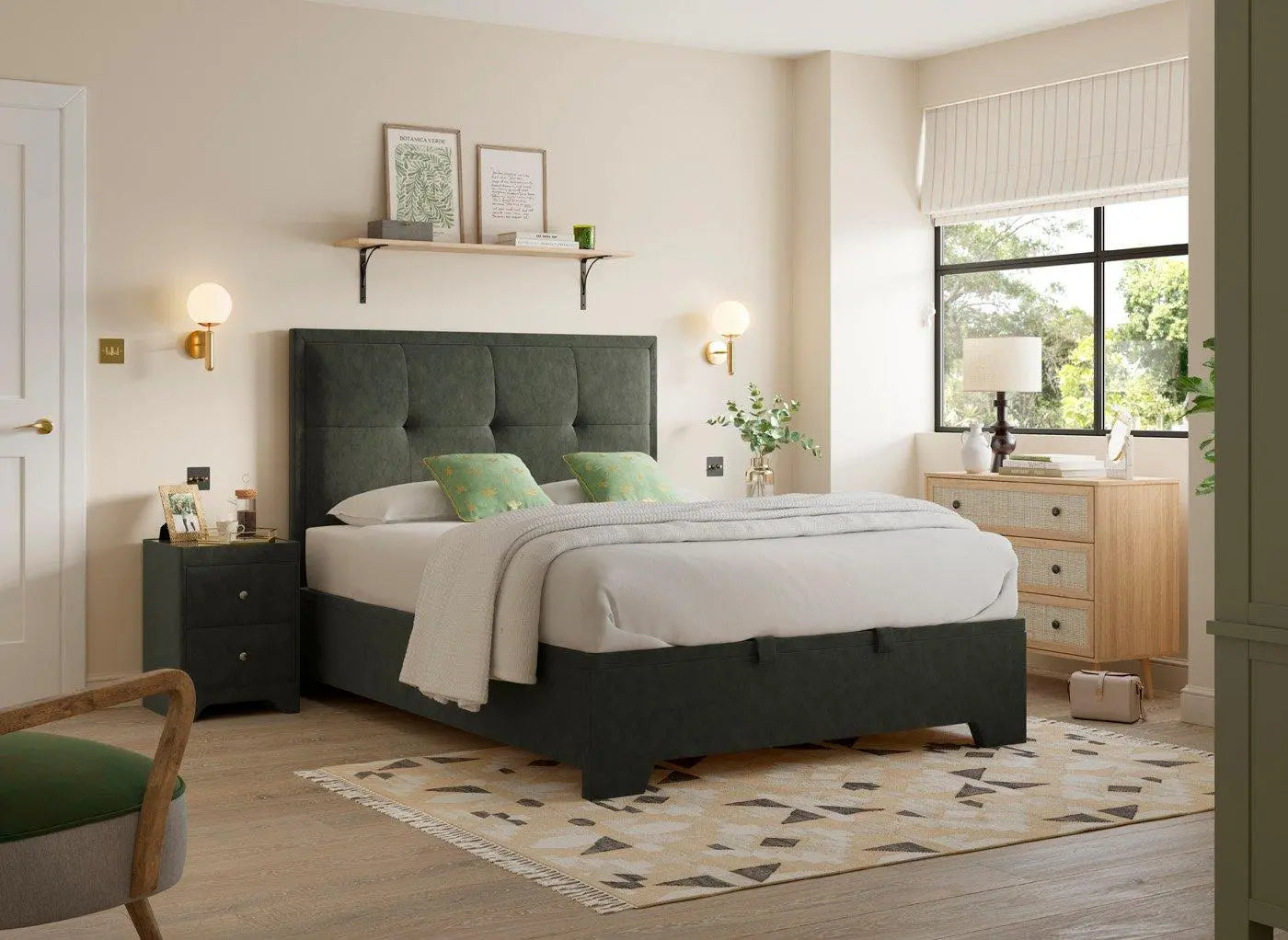 Hopkins Upholstered Ottoman Bed Frame - Green Dreams