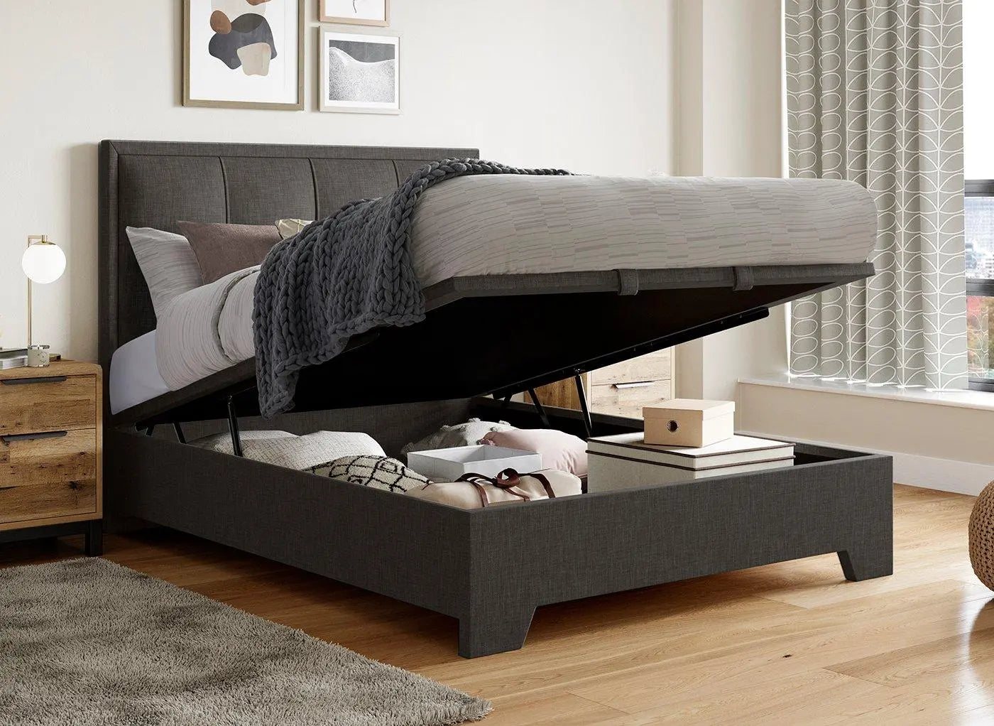Hopkins Upholstered Ottoman Bed Frame - Grey Dreams