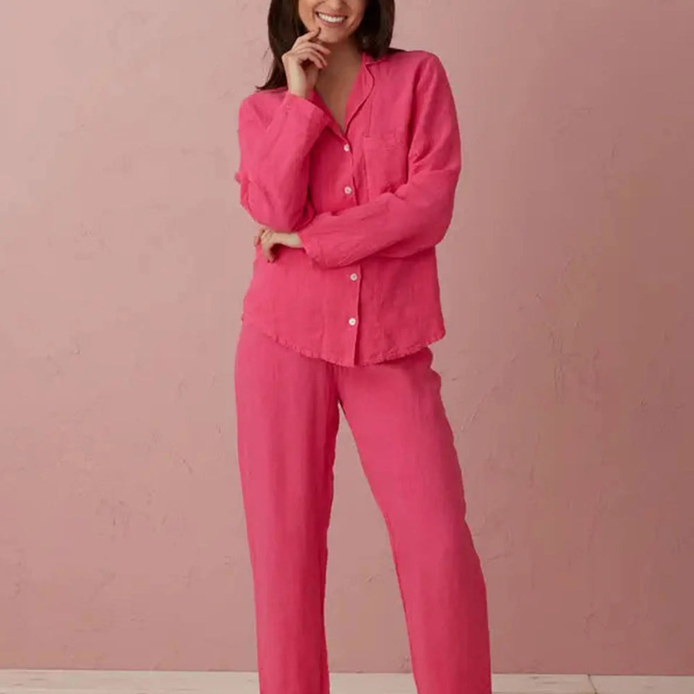 Hot Pink Tilly 100% Linen Pyjama Bottoms The Secret Linen Store