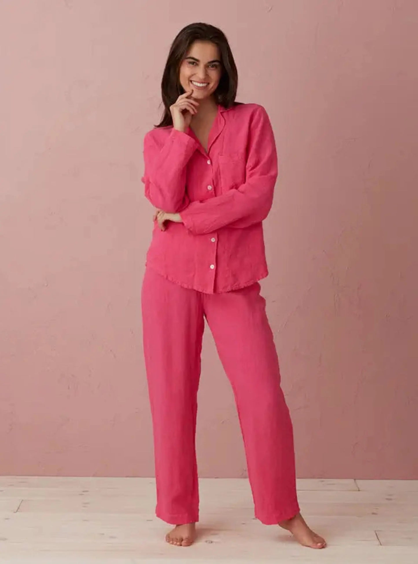 Hot Pink Tilly 100% Linen Pyjama Bottoms The Secret Linen Store