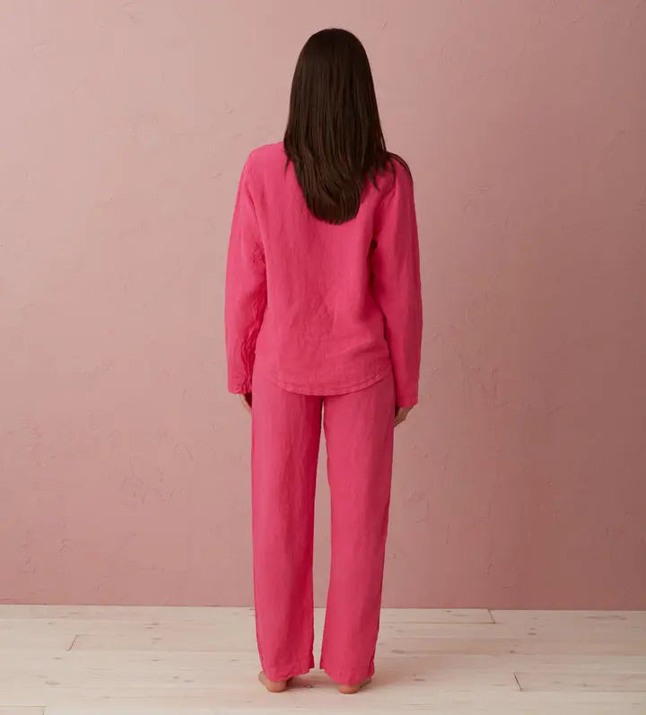 Hot Pink Tilly 100% Linen Pyjama Bottoms The Secret Linen Store