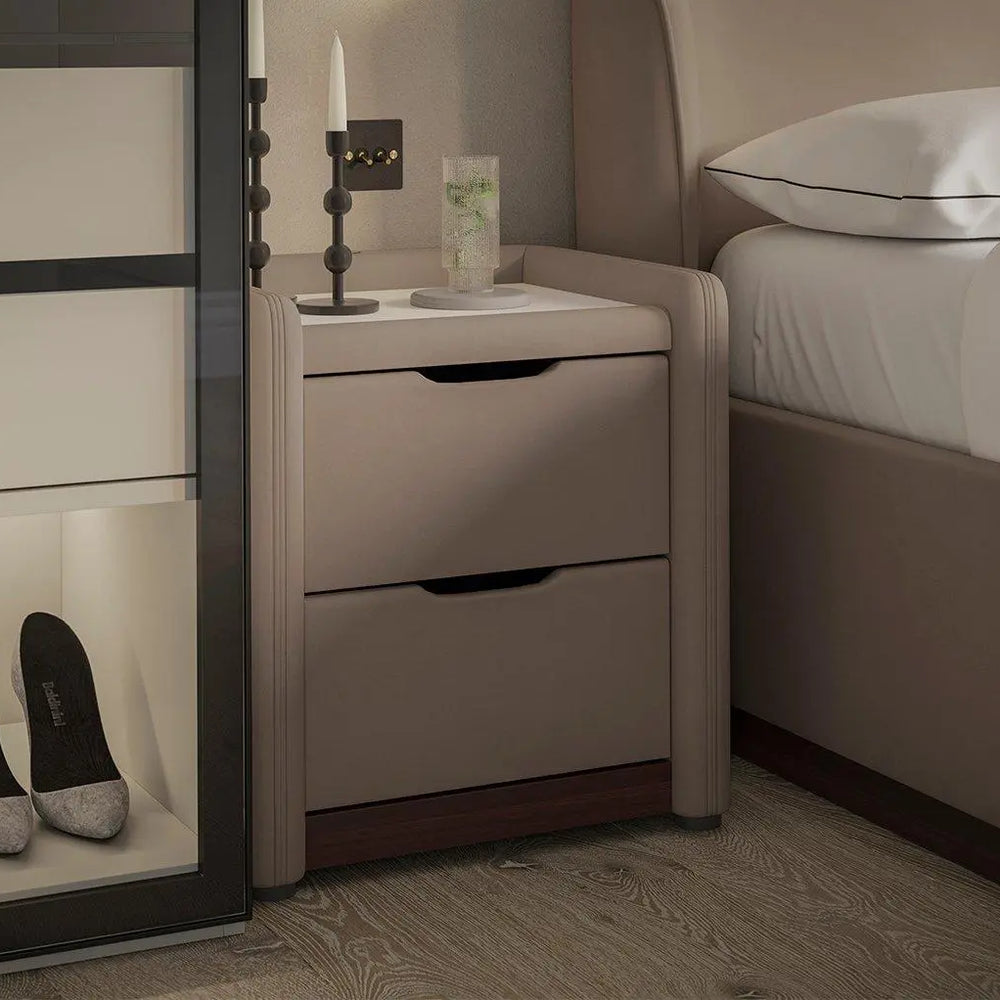 House Beautiful Chloe Boucle USB Charging Bedside Table - Beige Dreams
