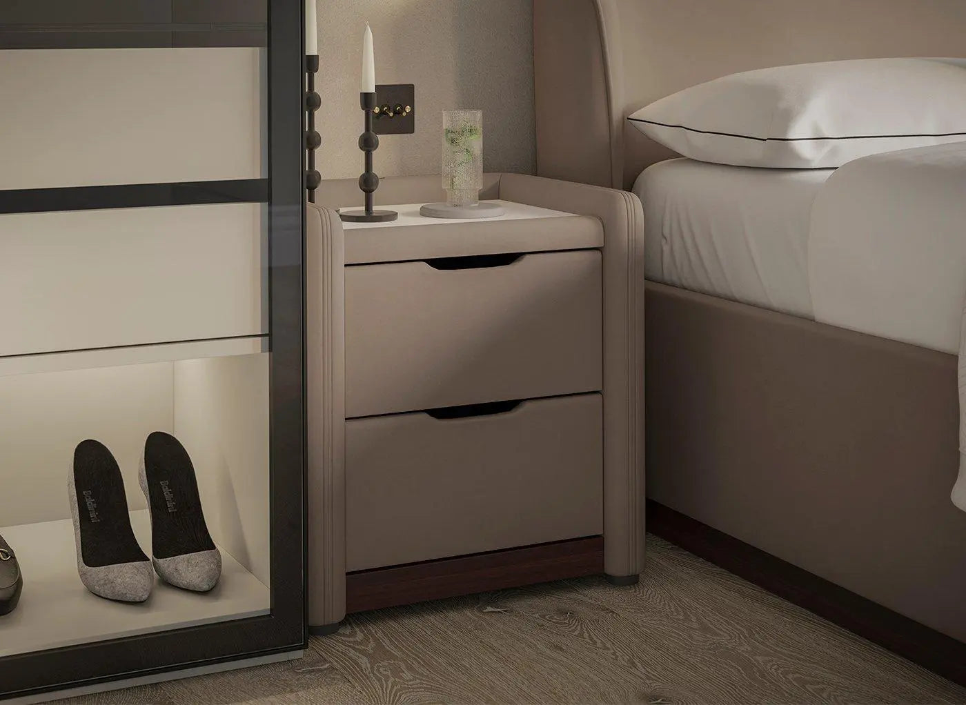 House Beautiful Chloe Boucle USB Charging Bedside Table - Beige Dreams