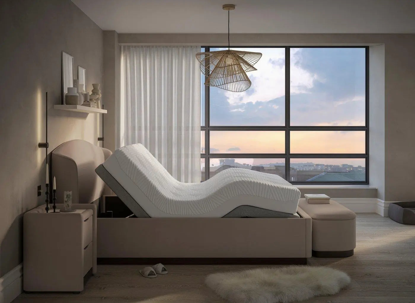 House Beautiful Chloe Upholstered Sleepmotion Adjustable Bed Frame - Beige Dreams