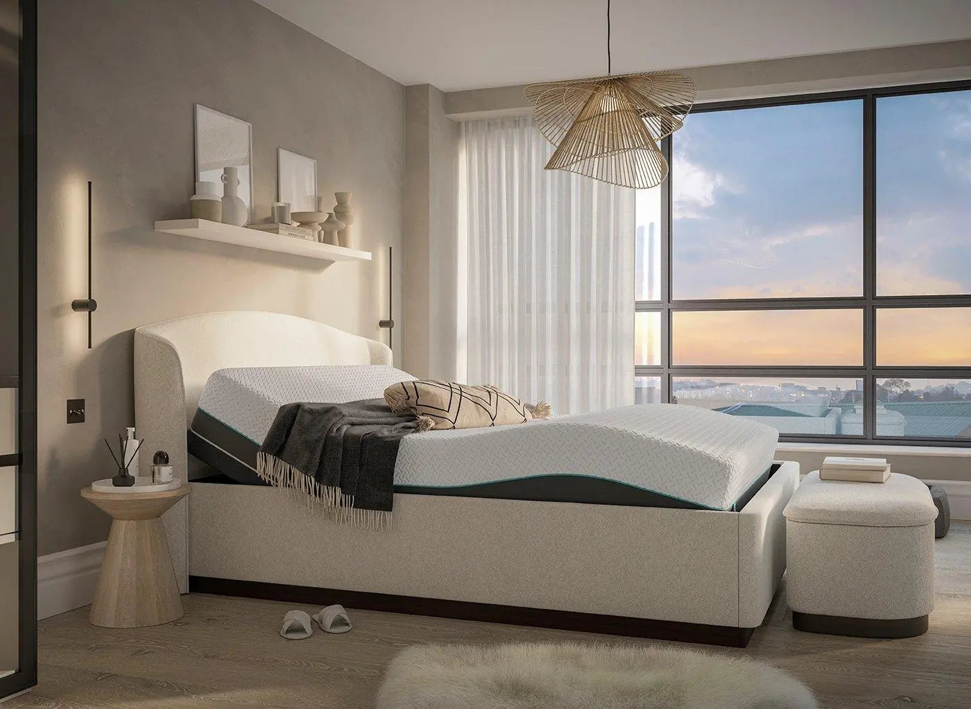House Beautiful Chloe Upholstered Sleepmotion Adjustable Bed Frame - Cream Dreams