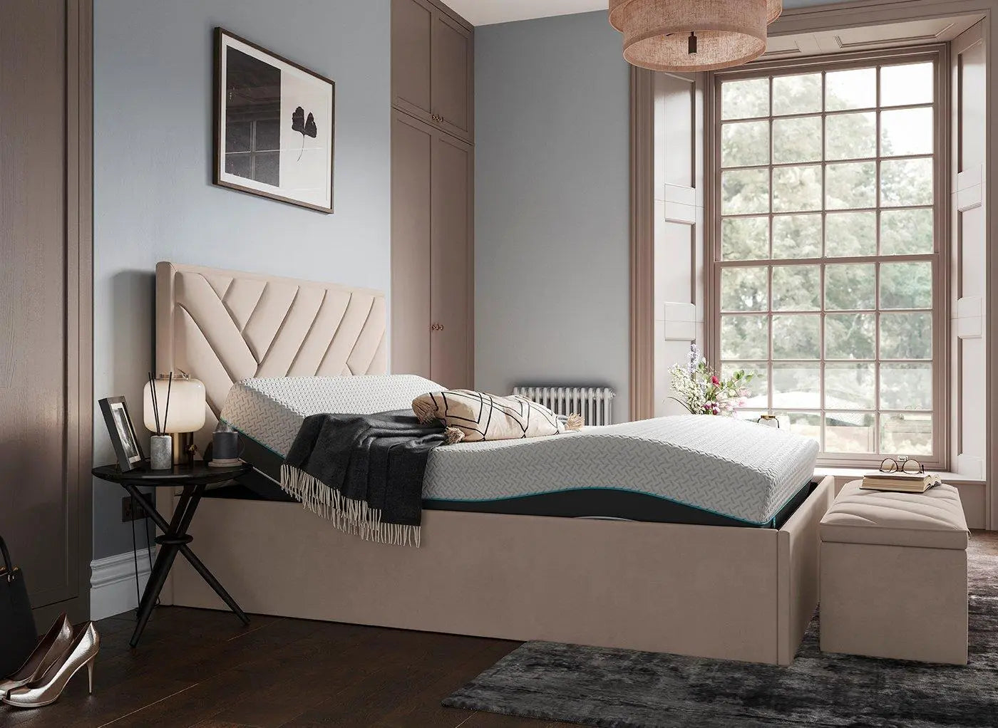 House Beautiful Jay Sleepmotion Adjustable Velvet-Finish Bed Frame - Beige Dreams