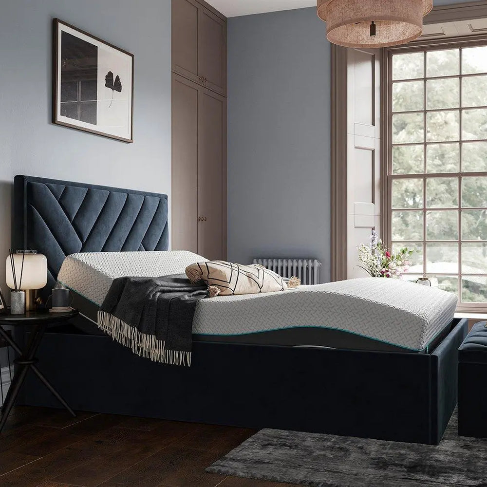 House Beautiful Jay Sleepmotion Adjustable Velvet-Finish Bed Frame - Blue Dreams