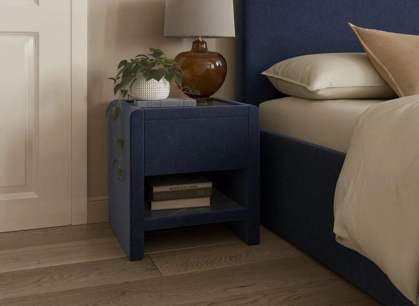 House Beautiful Margot Boucle Bedside Table - Blue Dreams