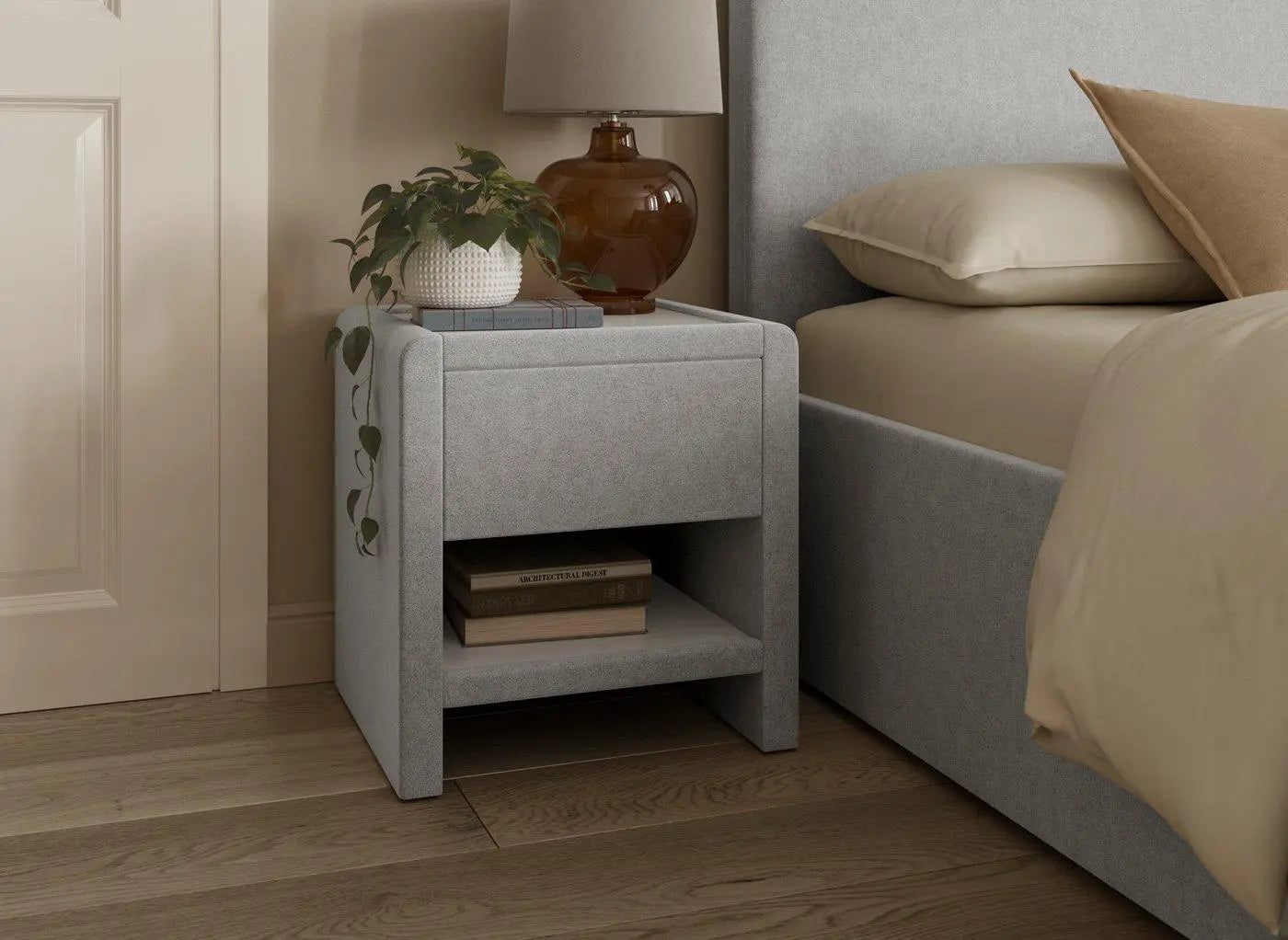 House Beautiful Margot Boucle Bedside Table - Grey Dreams