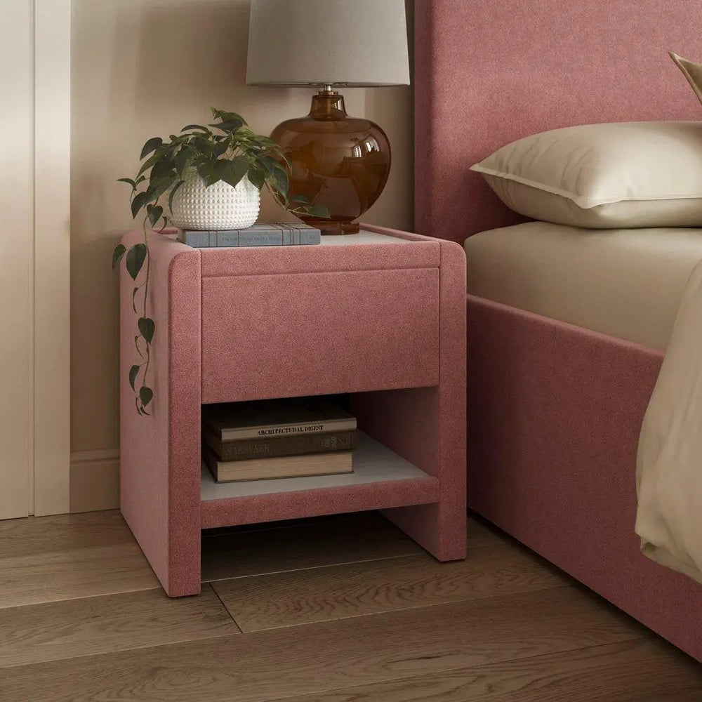 House Beautiful Margot Boucle Bedside Table - Pink Dreams