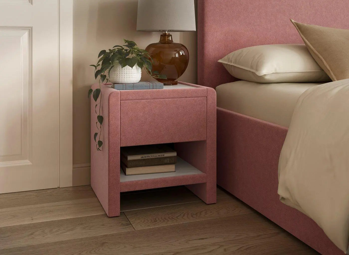 House Beautiful Margot Boucle Bedside Table - Pink Dreams