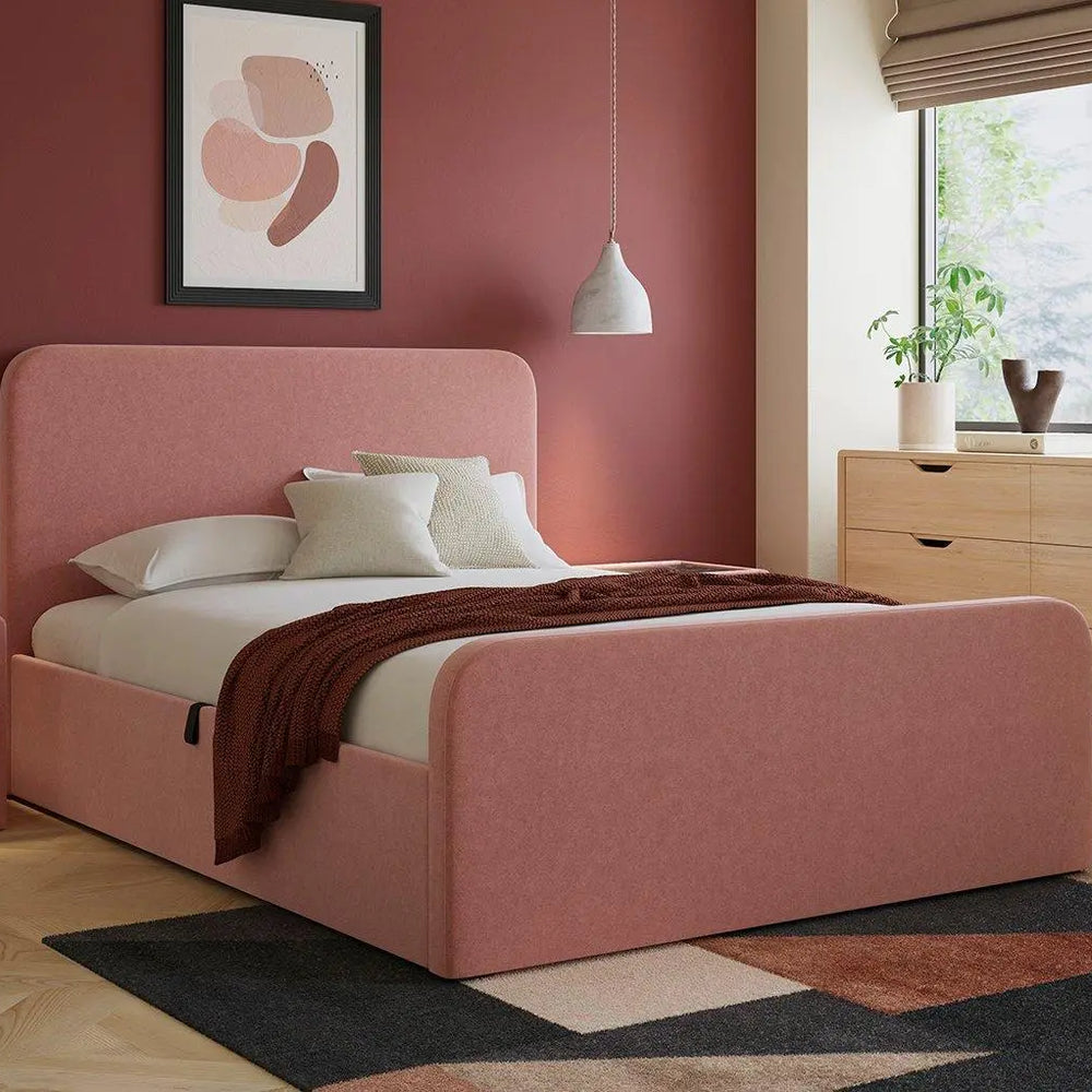 House Beautiful Margot Ottoman Bouclé Bed Frame - Pink Dreams