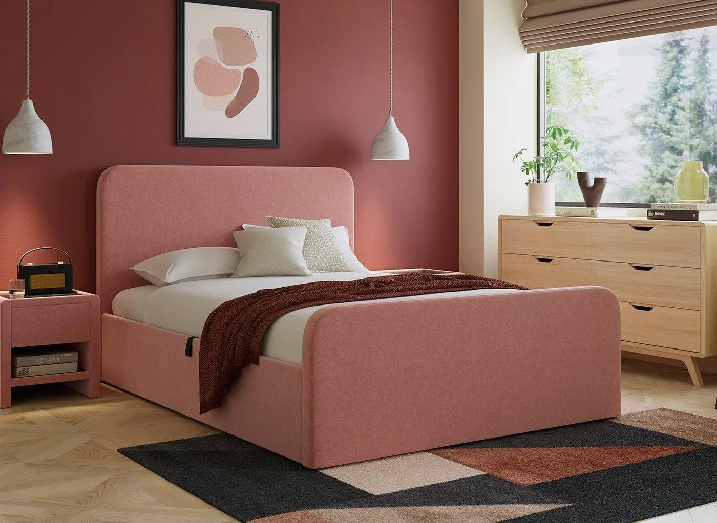 House Beautiful Margot Ottoman Bouclé Bed Frame - Pink Dreams