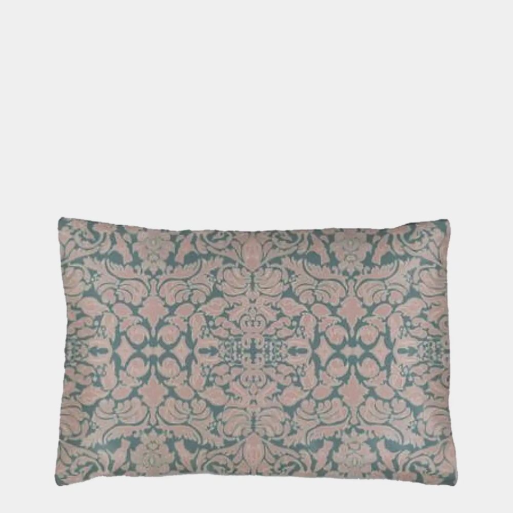 Hummingbird Damask in Pink and Sage Green Silk Pillowcase Long Studio Design