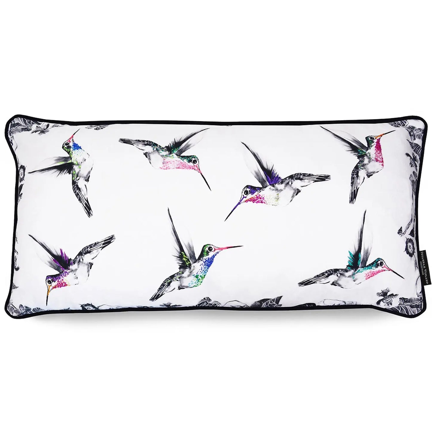 Hummingbird Hand Embroidered Bolster Cushion Susannah Weiland Collections