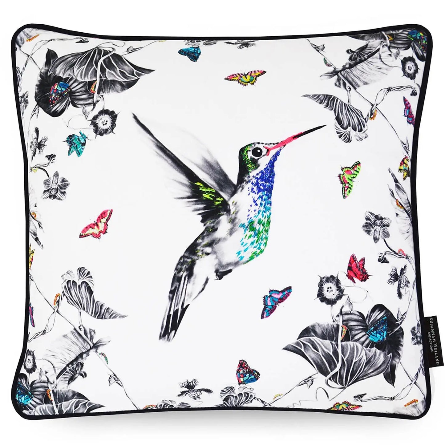 Hummingbird Hand Embroidered Cushion - Harlow Susannah Weiland Collections