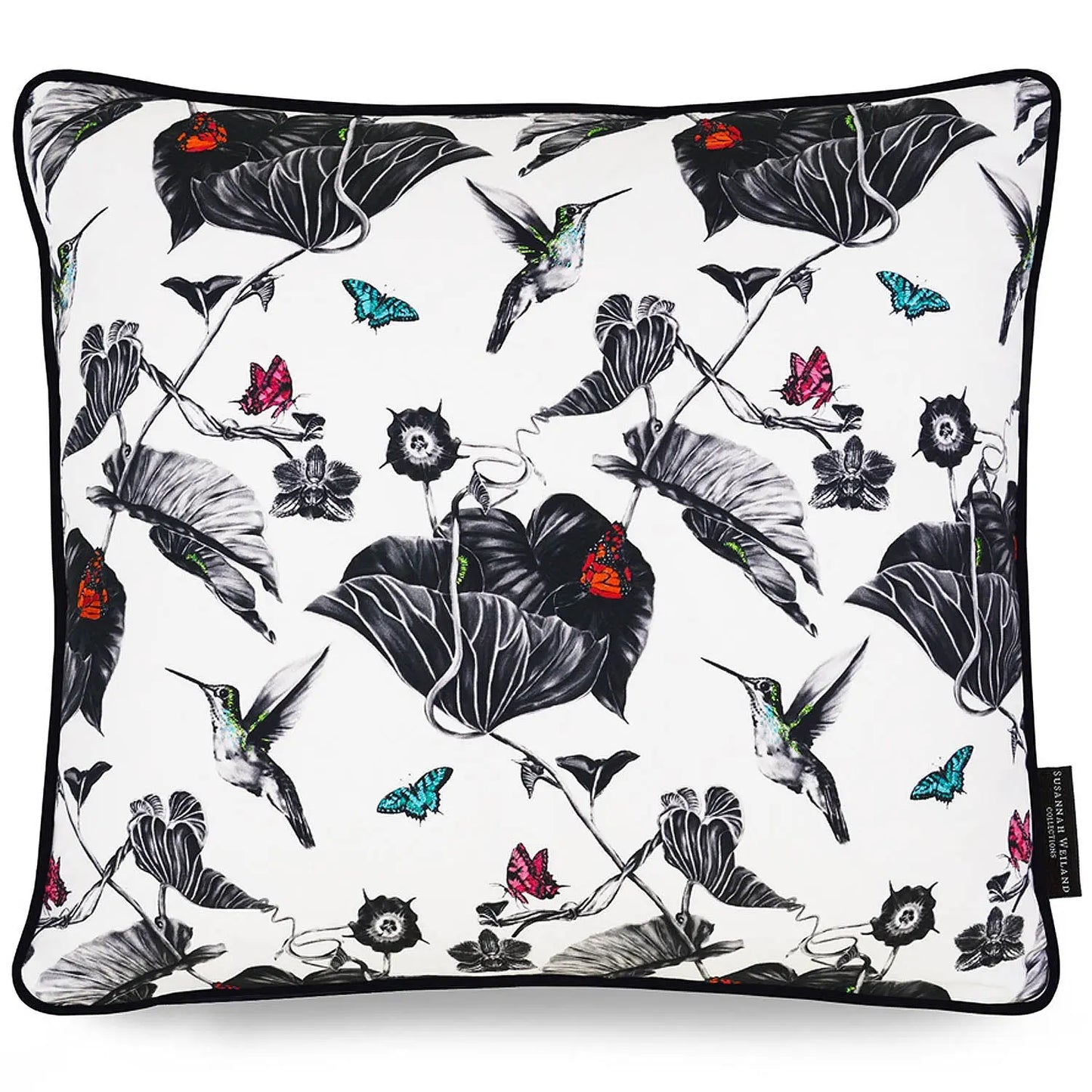 Hummingbird Hand Embroidered Cushion - Orange Susannah Weiland Collections