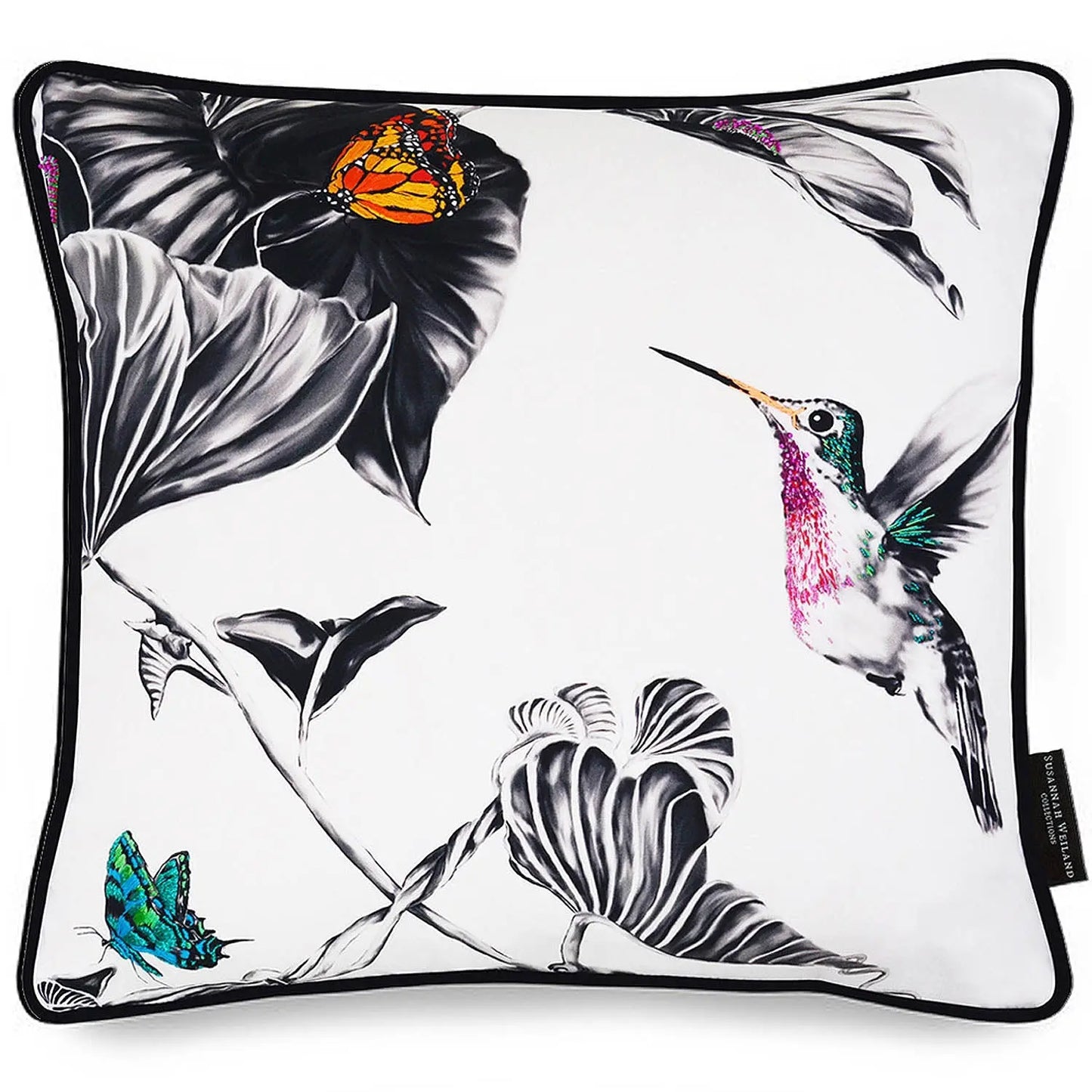 Hummingbird Hand Embroidered Cushion and Beaded Cushion - Harvey Susannah Weiland Collections