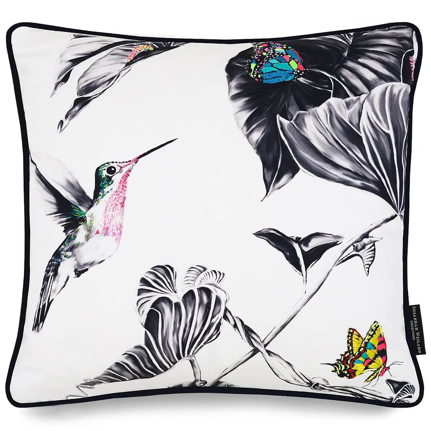 Hummingbird Hand Embroidered Cushion and Beaded Cushion - Howard Susannah Weiland Collections