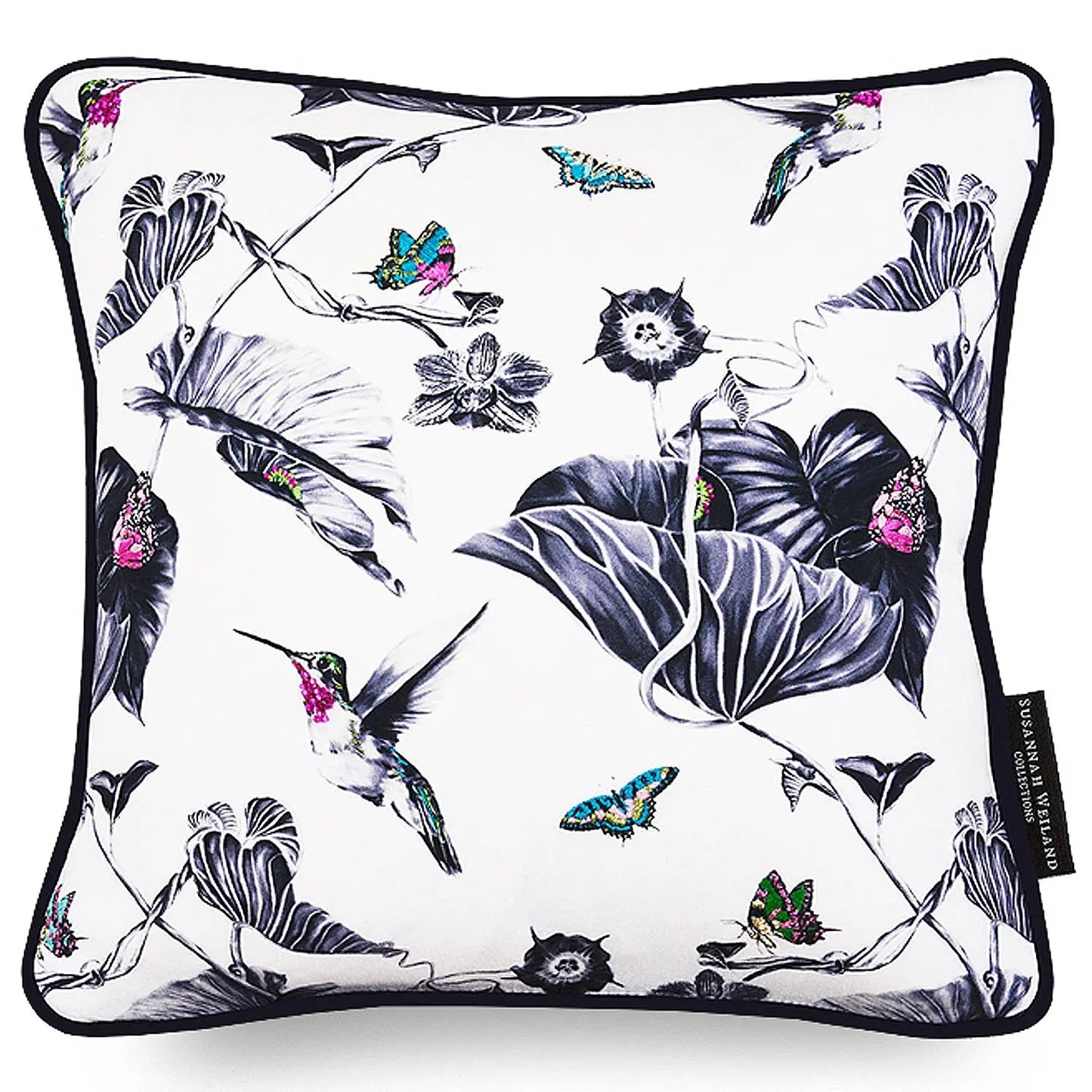 Hummingbird Hand Embroidered and Beaded Cushion - Mini Pink Susannah Weiland Collections