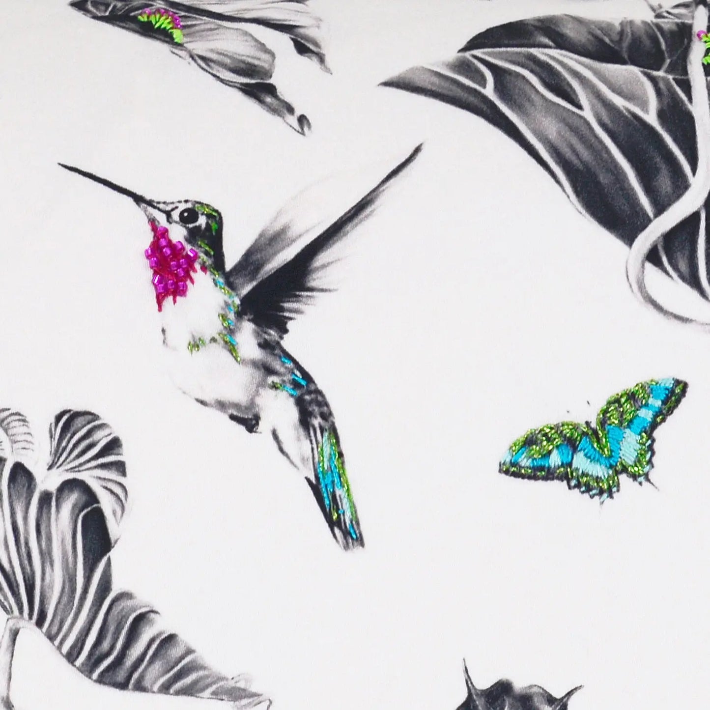 Hummingbird Hand Embroidered and Beaded Cushion - Pink Susannah Weiland Collections