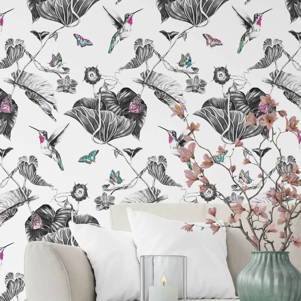 Hummingbird Wallpaper - Pink Susannah Weiland Collections