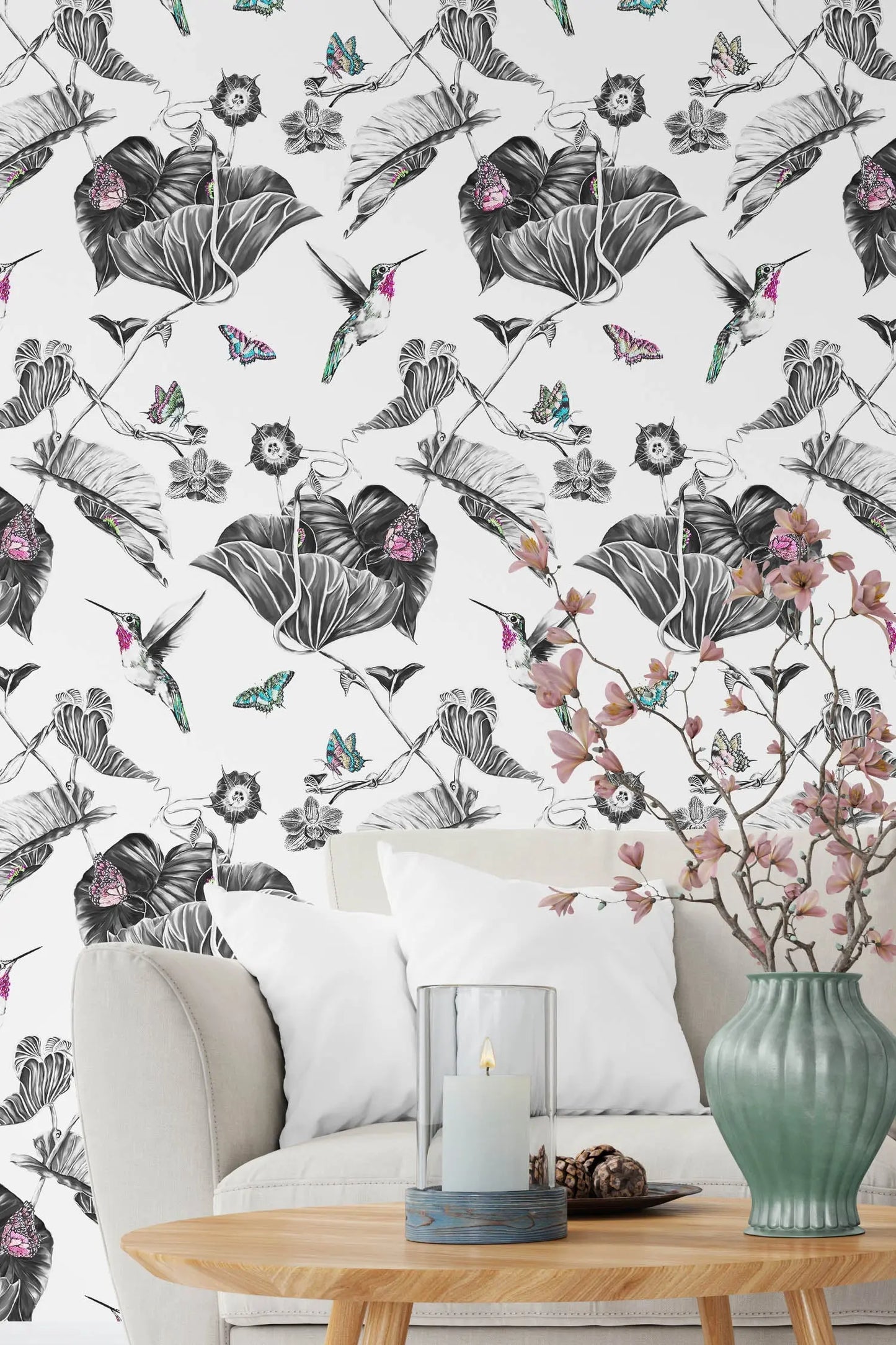 Hummingbird Wallpaper - Pink Susannah Weiland Collections