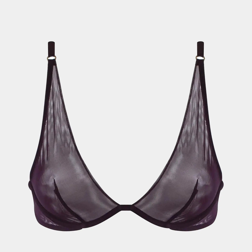 I.D. Line Deep Plunge Underwired Fine Mesh Bra Brown NOKAYA