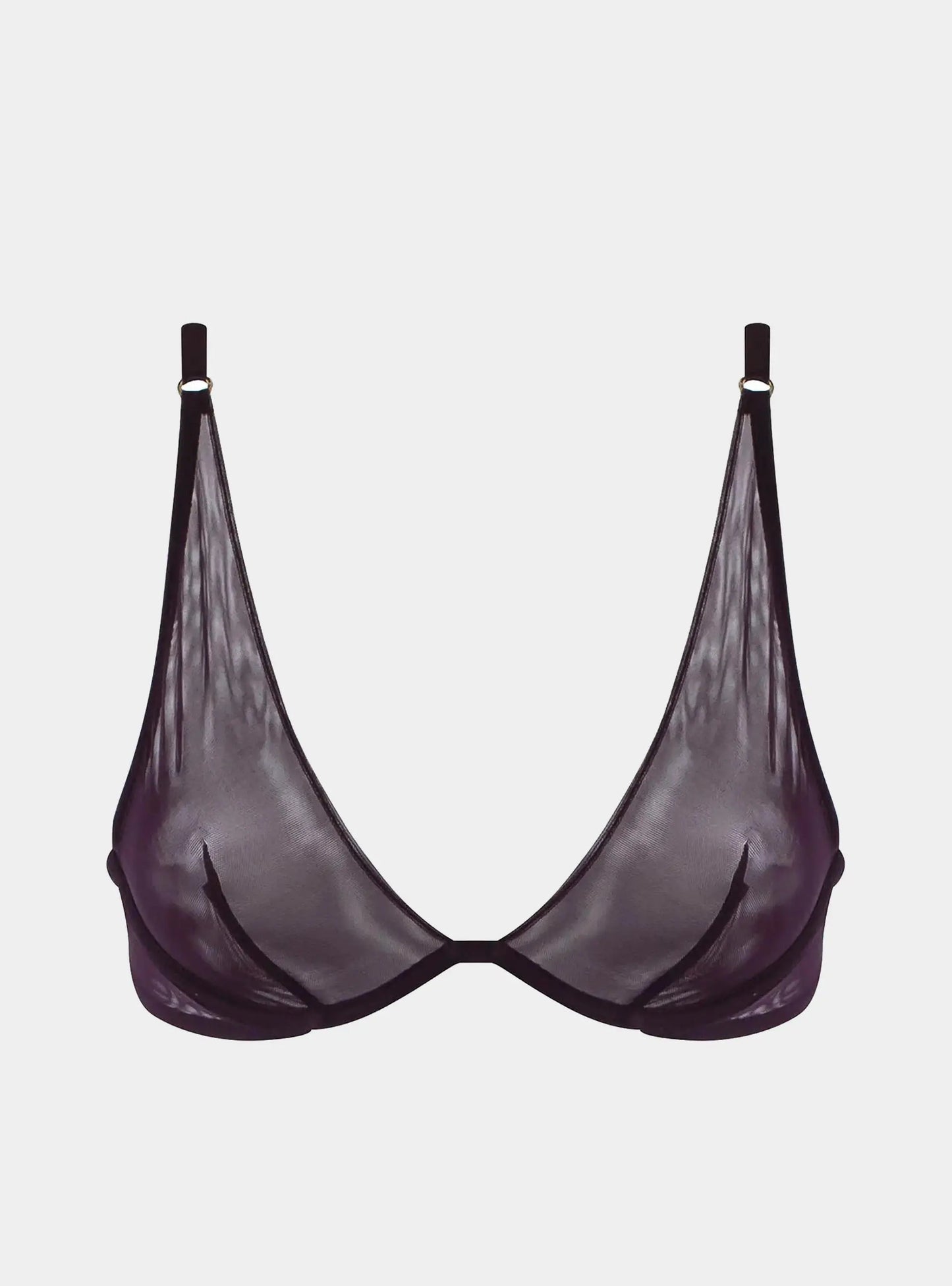 I.D. Line Deep Plunge Underwired Fine Mesh Bra Brown NOKAYA