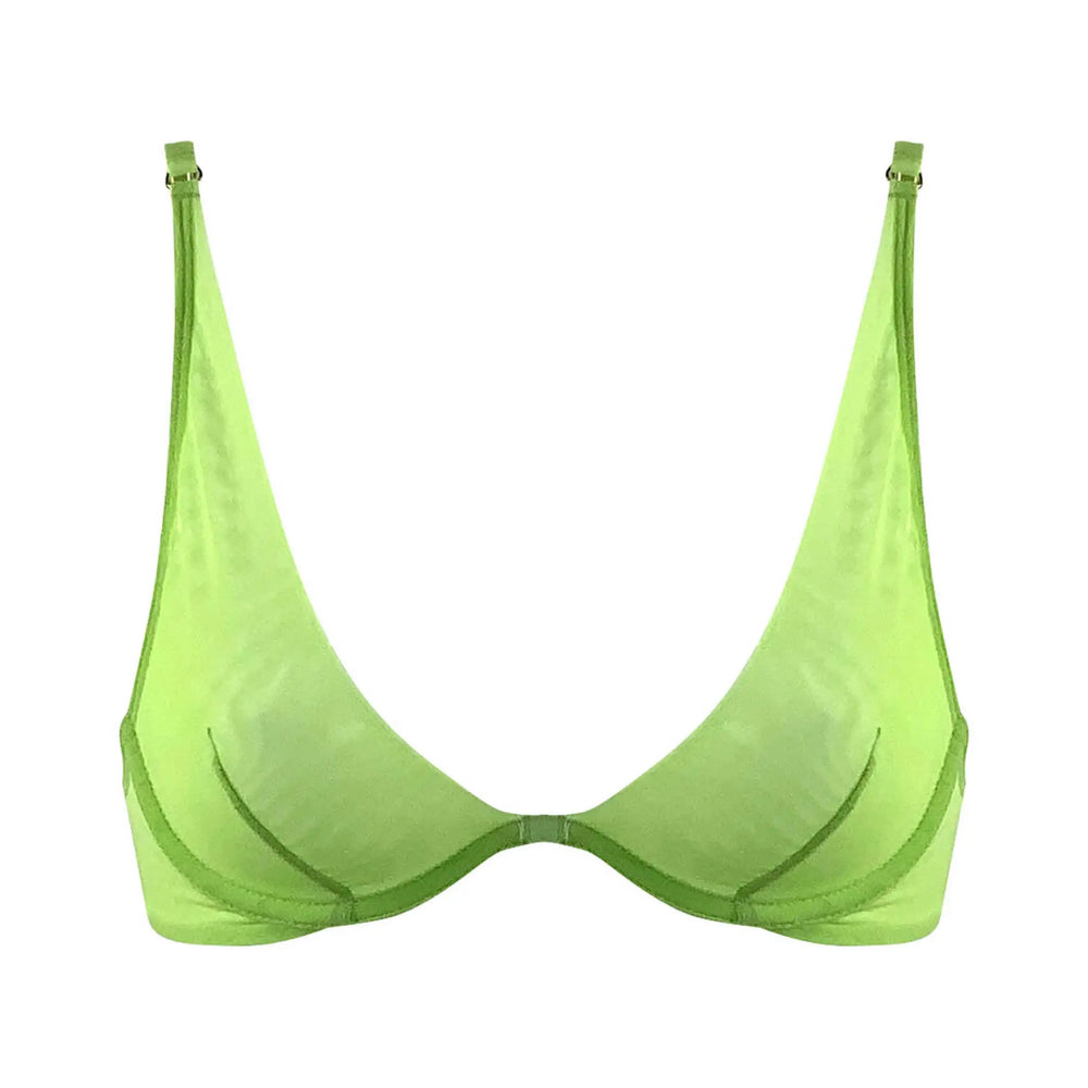 I.D. Line Deep Plunge Underwired Fine Mesh Bra Green NOKAYA