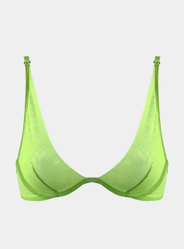 I.D. Line Deep Plunge Underwired Fine Mesh Bra Green NOKAYA