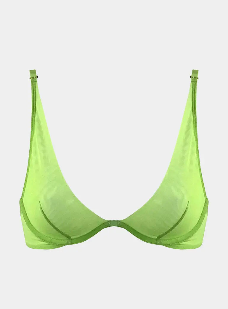 I.D. Line Deep Plunge Underwired Fine Mesh Bra Green NOKAYA