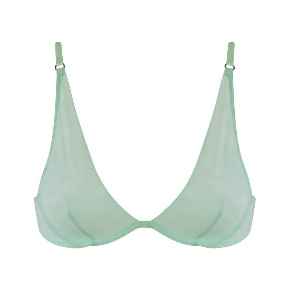 I.D. Line Deep Plunge Underwired Fine Mesh Bra Mint Cream NOKAYA