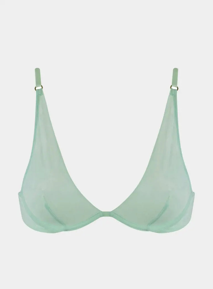 I.D. Line Deep Plunge Underwired Fine Mesh Bra Mint Cream NOKAYA