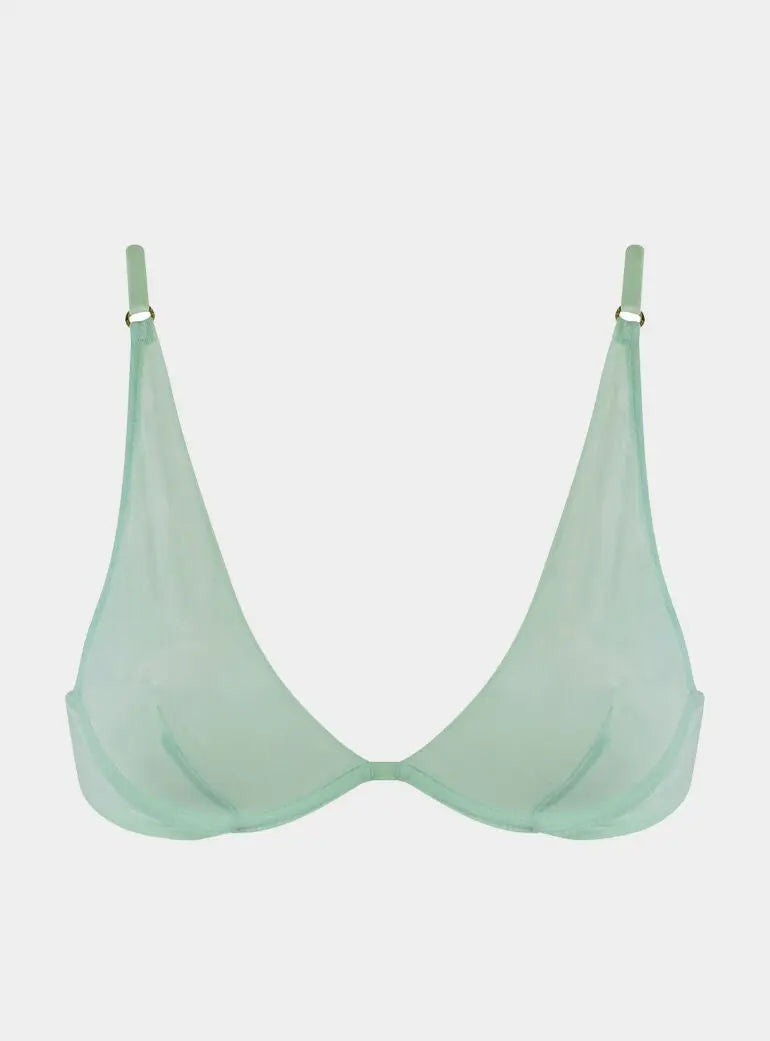 I.D. Line Deep Plunge Underwired Fine Mesh Bra Mint Cream NOKAYA
