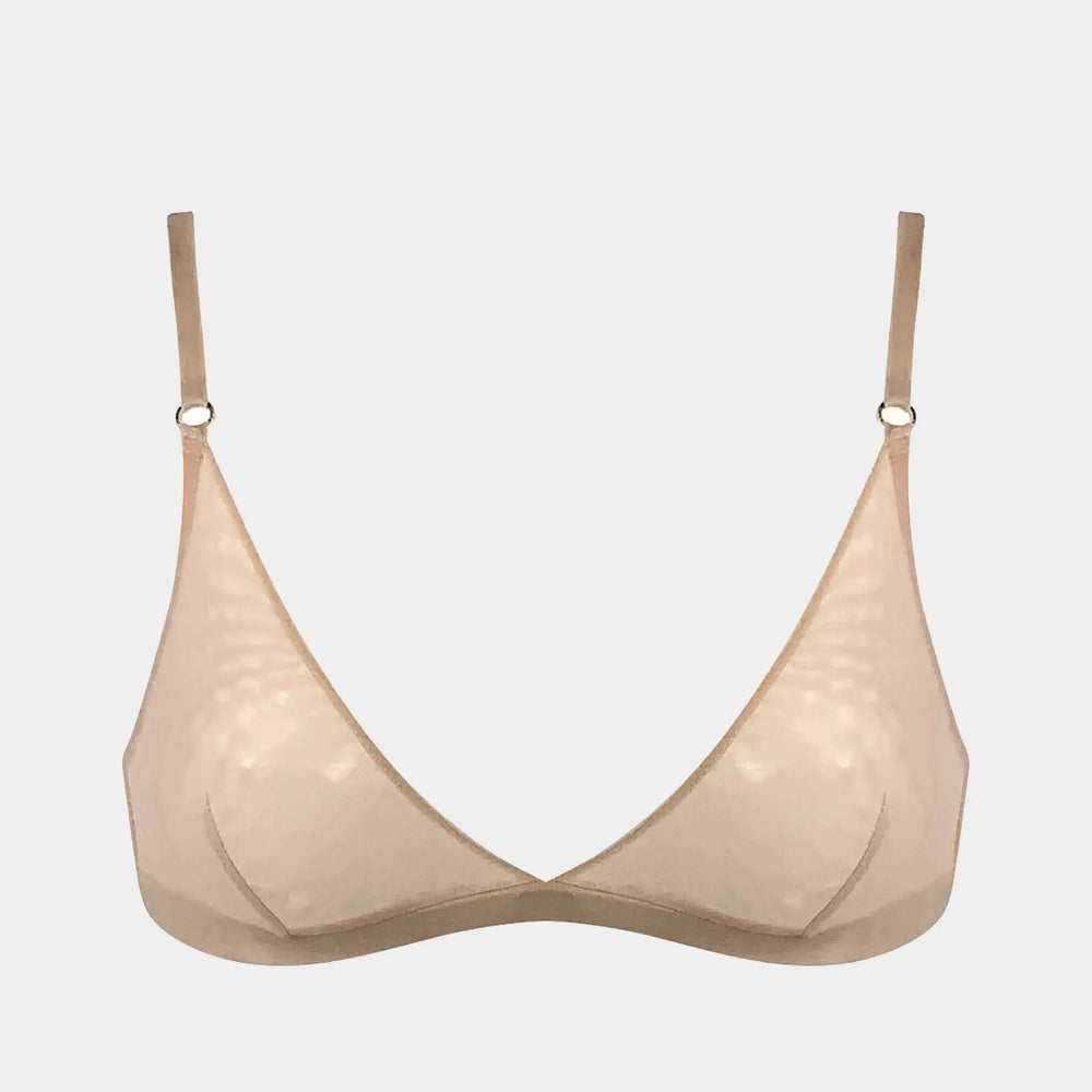 I.D. Line Deep Plunge Underwired Fine Mesh Bra Nude NOKAYA
