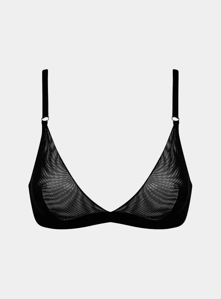 I.D. Line Soft Triangle Fine Mesh Bralette Black NOKAYA