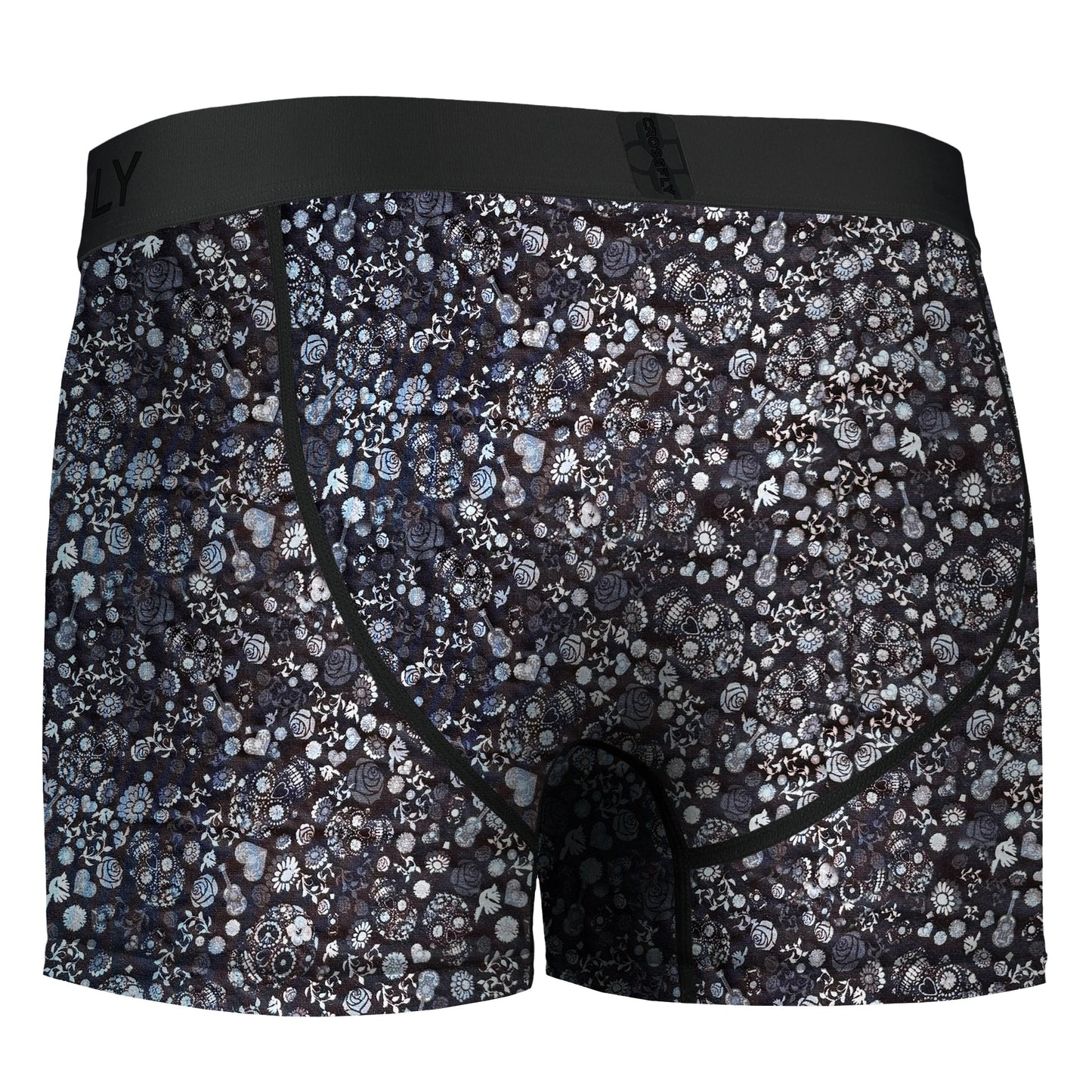 IKON Men's 3" Trunks - Skulls and Hearts Black Crossfly