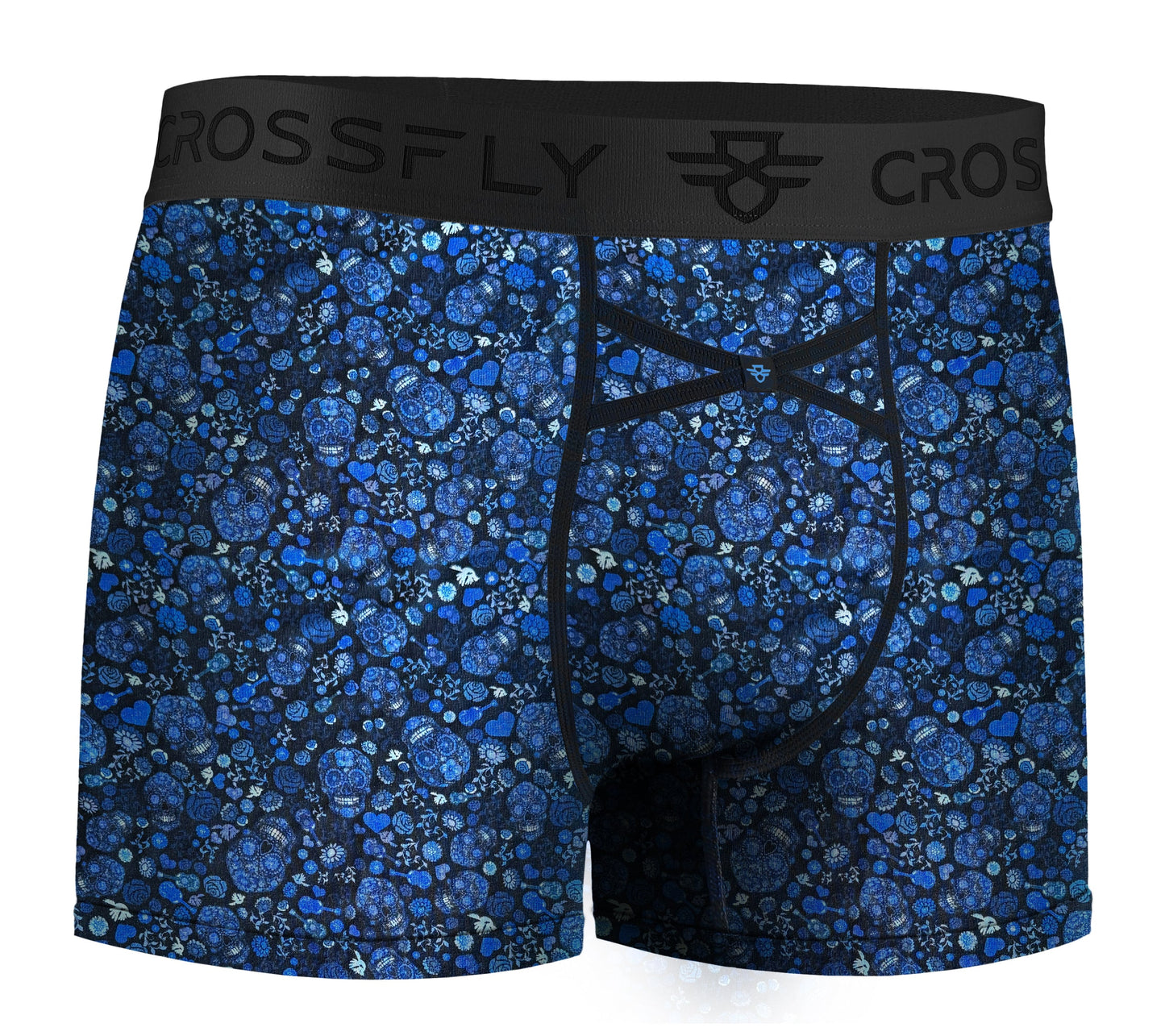IKON Men's 3" Trunks - Skulls and Hearts Blues Crossfly
